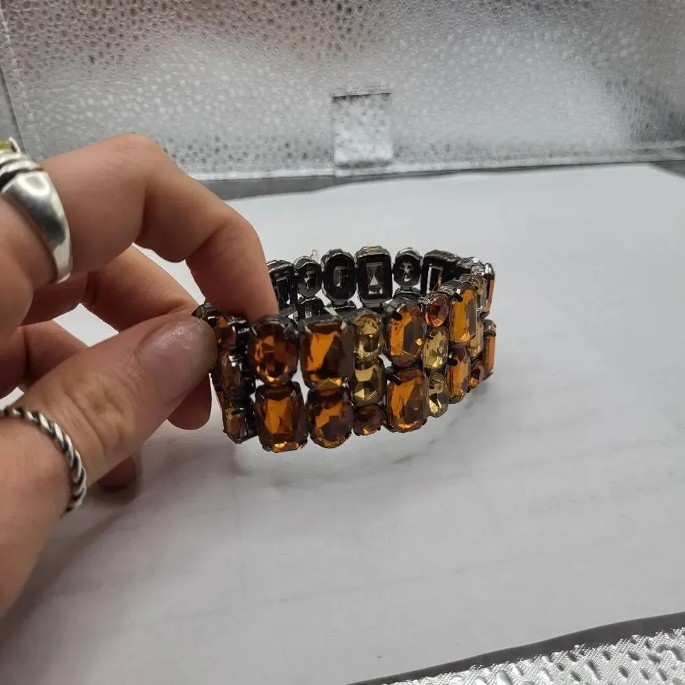 Chunky Topaz Colored Prong Set Stretchy Wide Bangle Bracelet